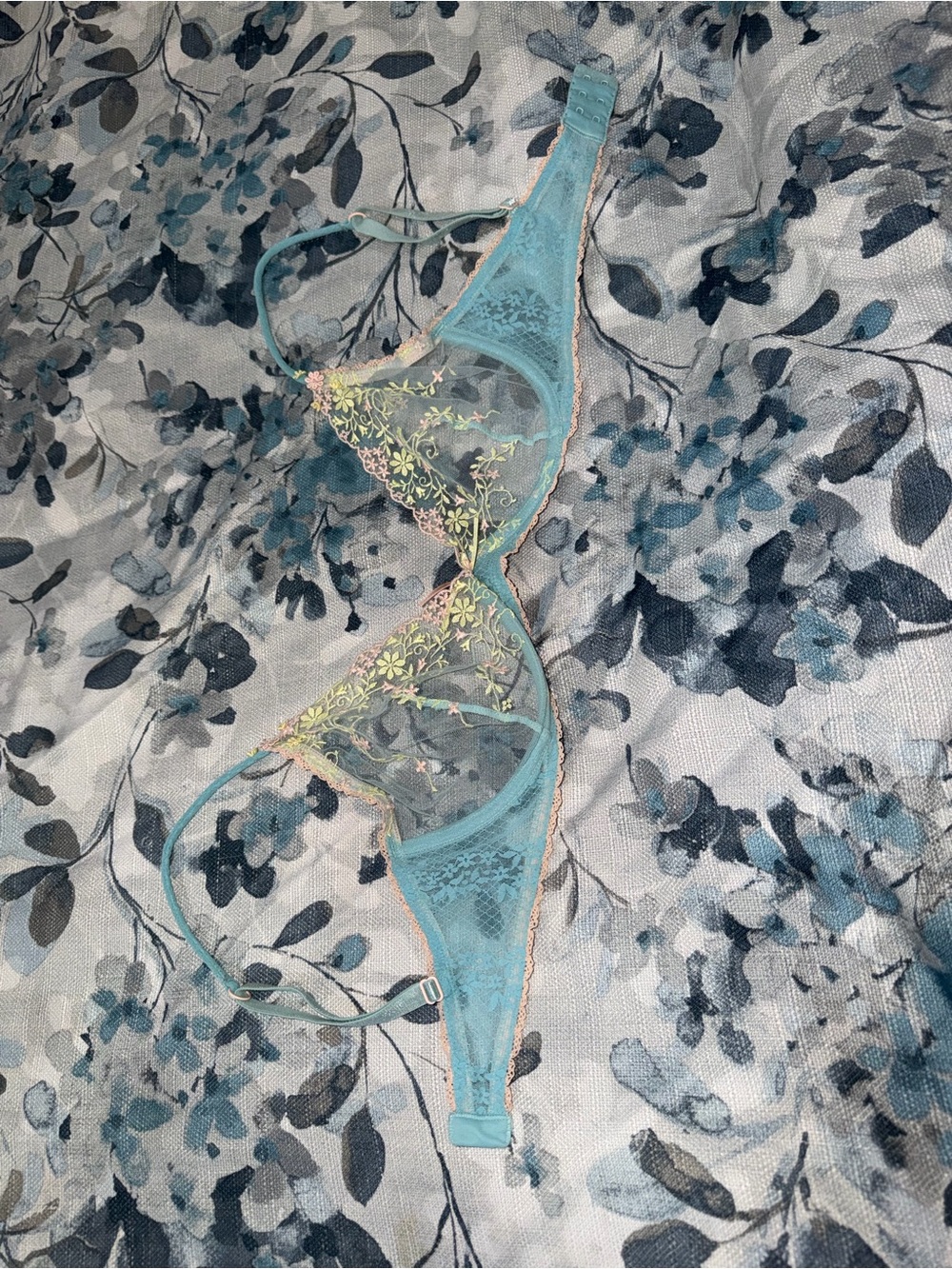 Angels Light Teal Lace Bralette with Cream Trim